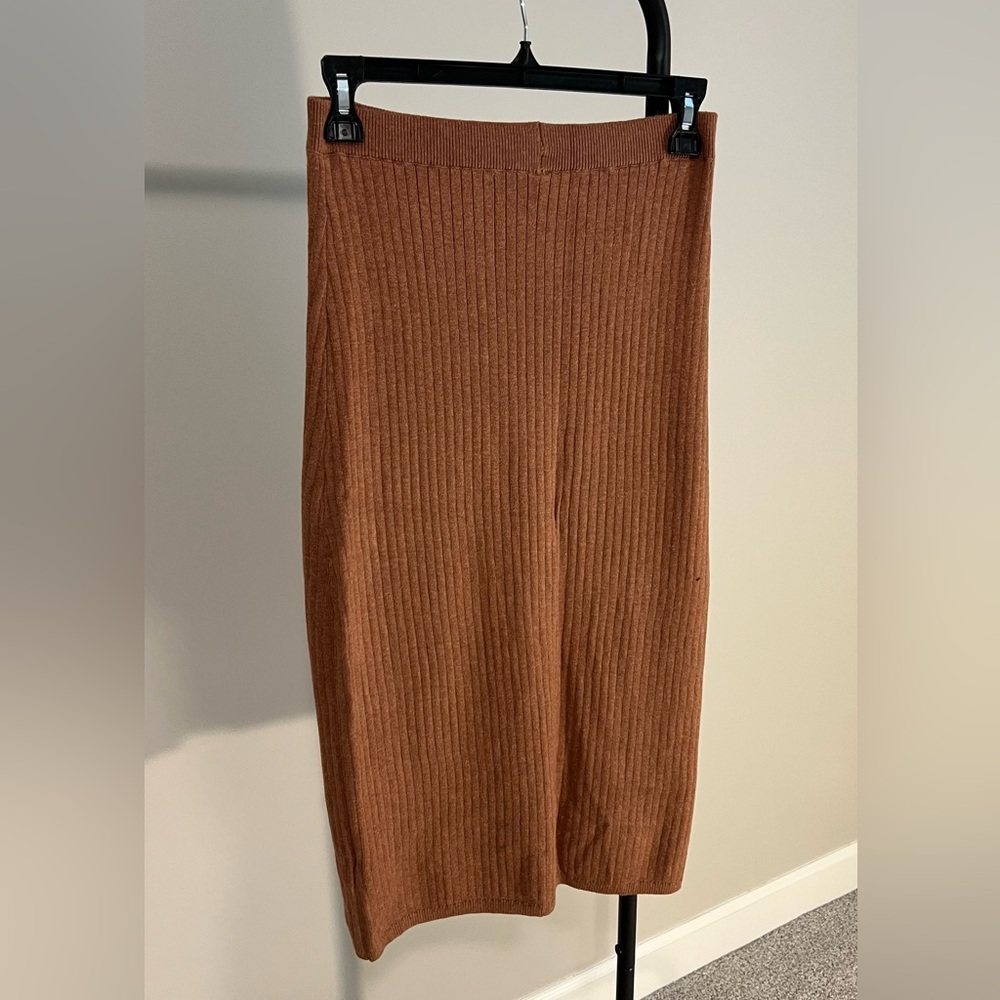 Free People Rust Ribbed Pencil Skirt